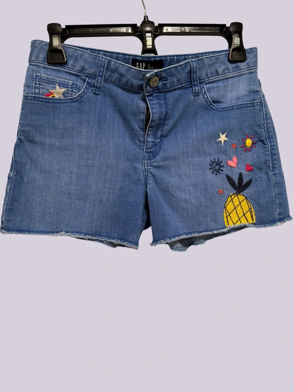 GAP Blue Denim Shorts with Pineapple & Embroidered Motifs